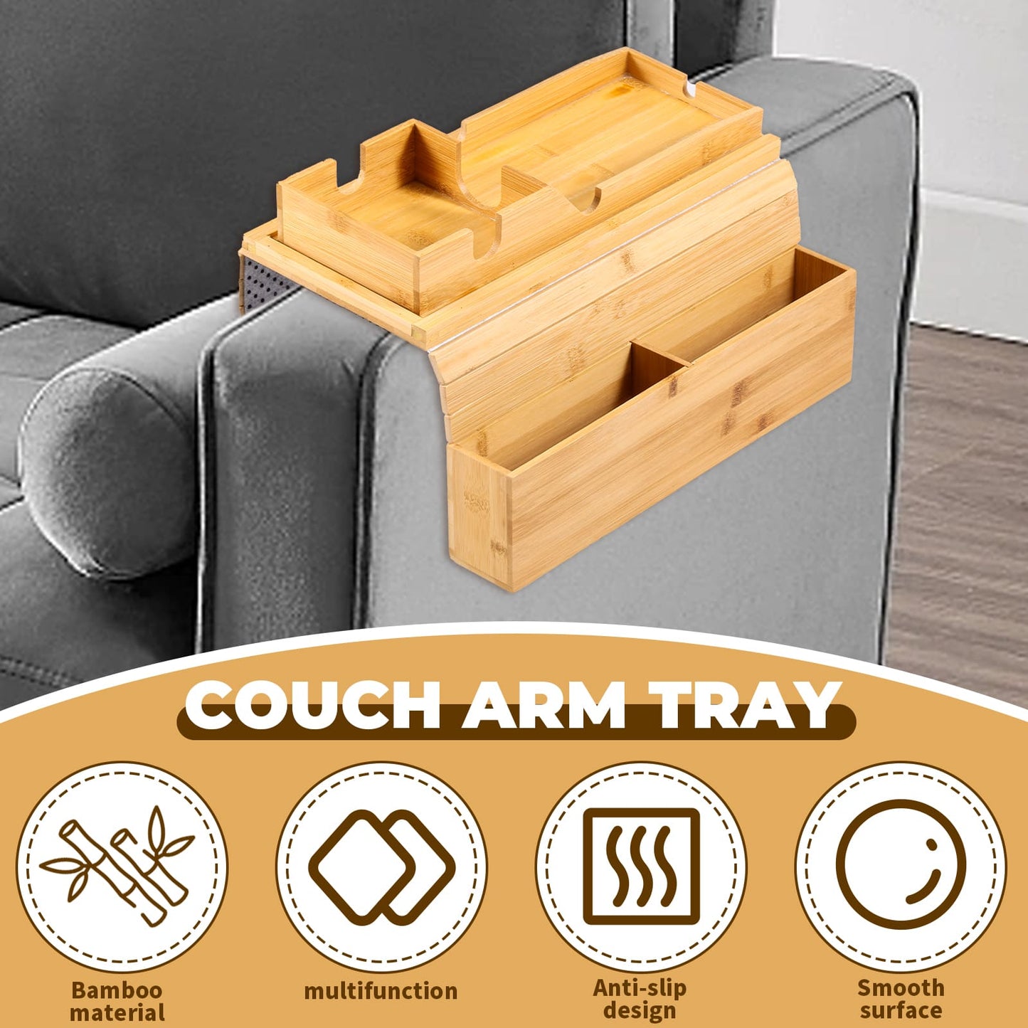 My Daily Fixer™  Bamboo Sofa Arm Tray Table